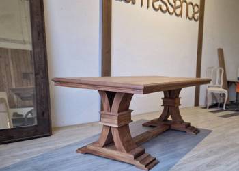 Stół dębowy na dwóch nogach, rozkładany, blat prosty lub frezowany