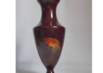 złote rybki wazon czara puchar flakon z laki retro vintage prl Korea Wietna