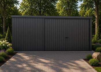 Garaż Blaszany 5x5 Brama podnoszona/ GRAFIT mat/ OFASUNKI