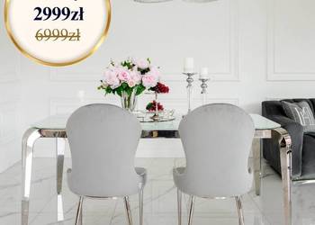 Stół ELITE Glamour Nowoczesny Srebrny – Designerski Szklany Blat do Jadalni