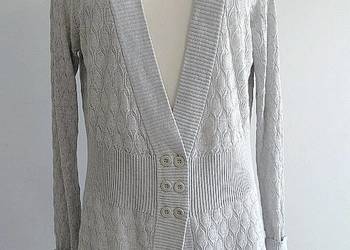 Sweter Kardigan Rozpinany Ażurowy Jasnoszary Bawełniany Marka Premium DKNY