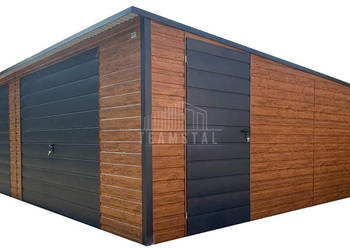Garaż blaszany 8,5x6m 2x brama uchylna drzwi okno dach TS1120