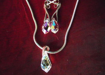 NOWY SREBRNY KOMPLET BIŻUTERII Z KRYSZTAŁAMI SWAROVSKI