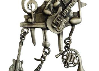 VINTAGE ARTYSTYCZNA BROSZKA INSTRUMENTY MUZYCZNE CYNA JUBILERSKA