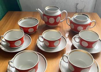 Serwis kawowy herbata porcelana ZSRR PRL retro grochy
