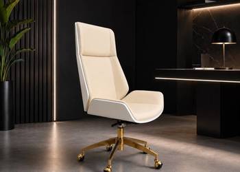 Biurowy fotel obrotowy beżowy złoty Luxury Premium