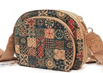 Mała Torebka Damska Listonoszka z Korka Trzy Komory Boho Korkowa Eko