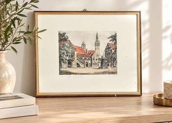 Oryginalna kolorowa akwaforta, most Hagen, Brunszwik, autorstwa Willy’ego S