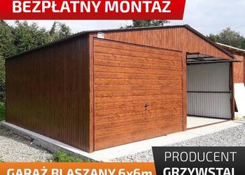 GrzywStal | garaż blaszany drewnopodobny 6x6 | bramy uchylne + drzwi- A44v1