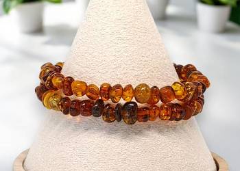Bransoletka BURSZTYN bałtycki baroczek koniak drut pamięciowy #841