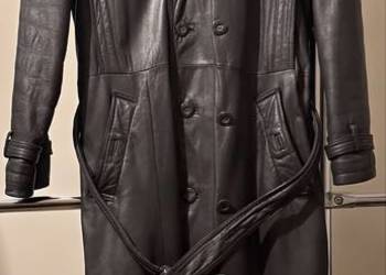 Męski płaszcz skórzany Vintage Trench 48 Czarny Echtes Leder