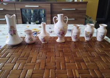PRL wazoniki mini porcelana różowe Pirken hammer Czech Republic 7szt