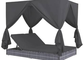 vidaXL Leżak ogrodowy z baldachimem, rattan PE(SKU:45647)
