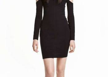 Czarna sukienka h&m xxs 32 pencil ołówkowa cold shoulder