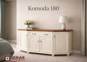 Biała Komoda Prowansalska 180` Blat Natural Dąb Bekas Producent Mebli