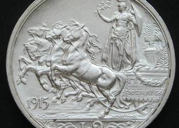 WŁOCHY 2 liry 1915 - król Wiktor Emanuel III - srebro - 1/2