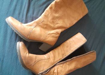 Kozaki damskie skórzane, brązowe, buty zimowe