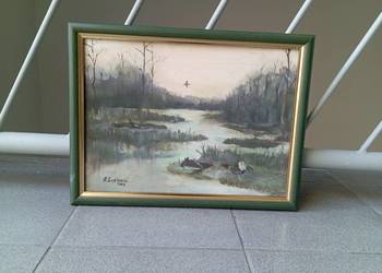 Obraz malowany farbami na płycie pejzaż krajobraz bażanty A.Gryglewski 2002