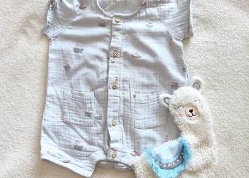 Rompers H&M 62 rampers pajacyk bawełna morski łódki morze kombinezon