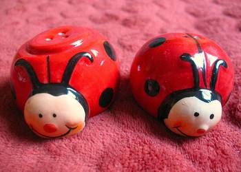 Sól i pieprz - Ceramika - Biedronki - 9 i 7 cm Rzadki okaz Solniczka