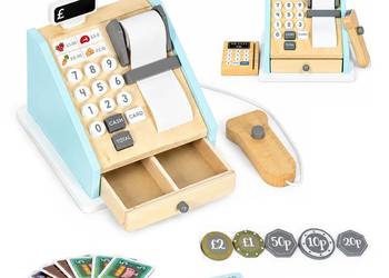 Drewniana kasa fiskalna dla dzieci ECOTOYS, zabawa w sklep, 3+ lat