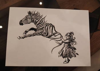 Rysunek: dziewczynka i zebra - cienkopis, A4, 200g/m2