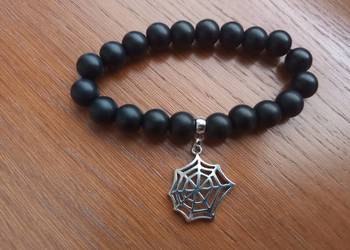 Bransoletka z koralików onyksowych z zawieszką "Pajęczyna" - handmade