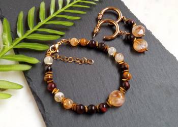 Komplet bransoletka i kolczyki cytryn, tygrysie oko i hematyt