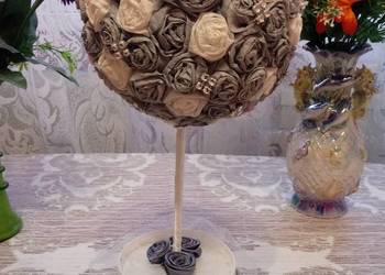 Srebrne drzewko stroik z różyczek na Dzień Babci - handmade
