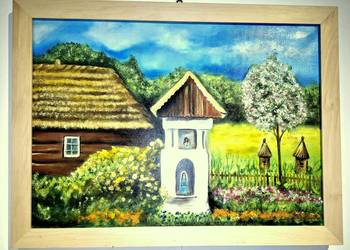 Obraz olejny Wiejska chata z kapliczką