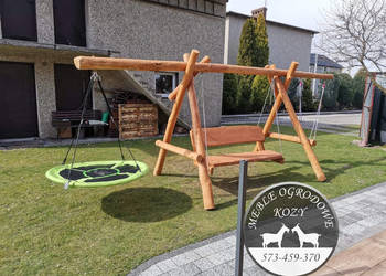 PROMOCJA!. Huśtawka ogrodowa drewniana / plac zabaw / stelaż Z GRUBYCH BALI