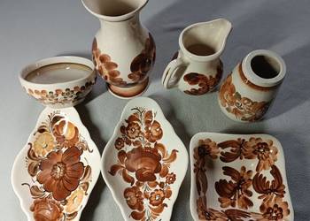 Porcelana fajans "Włocławek" zestaw 10 przedmiotów talerze, miseczki