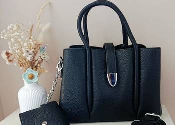 Torebka do ręki elegancka z eko skóry + portfel noir święta sylwester