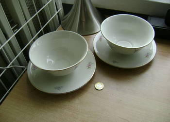 Starocie z PRL - Porcelana ELFENBEIN = Zestaw 2 miseczki na podstawkach