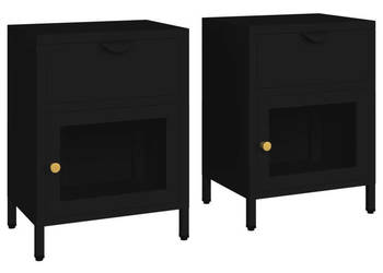 Szafki nocne 2 szt. czarne 40x30x545 cm stal i szkło WM-3095202