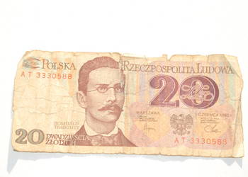 Stary banknot 20 złotych Traugutt 1982 antyk