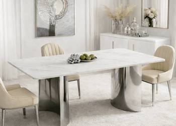 Stół srebrny Glamour Nowojorski Wenecja z blatem o wzorze marmuru 180x90x75