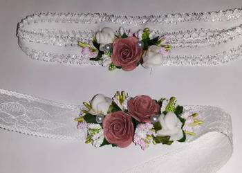 Opaska I pasek do chrztu jak żywy komplet