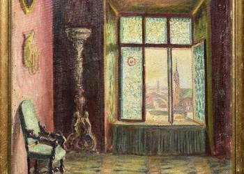 Obraz olejny Henryka Lila PINKAS, Wnętrze komnaty na Wawelu, 1929