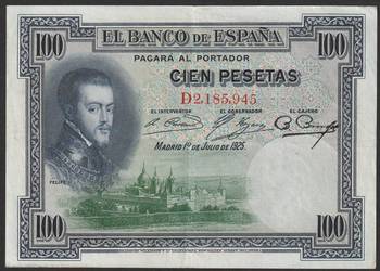 Hiszpania 100 peset 1925 - król Filip II