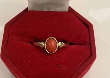 Złoty pierścionek z koralem – złoto 14K, rozmiar 20