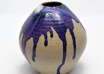 Ceramiczny wazon studyjny fioletowej ceramice Nimcy lata 70.