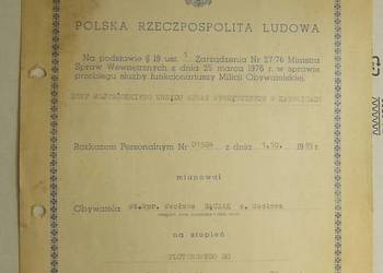 Dokument Pasowania na podoficera MO Plutonowgo pamiątka PRL