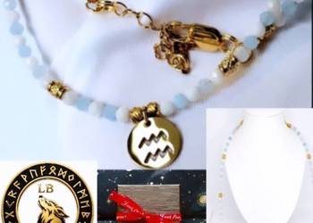 NASZYJNIK ZNAK ZODIAKU WODNIK UNIKAT KAMIEŃ AKWAMARYN STAL 316L DAMSKI
