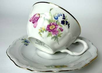 Filiżanka ze spodkiem Bogucice porcelana PRL dekor kwiatowy Made in Poland
