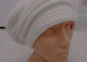 Czapka Wełniana 100% Wełna Slouchy Beanie Kolor Mleczny