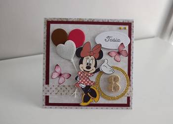 Personalizowana kartka na urodziny Minnie ręcznie robiona Personalizowana kartka na urodziny Minnie ręcznie robiona