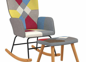 Fotel bujany z podnóżkiem patchwork obity tkaniną WM-328192