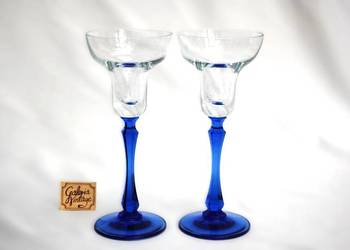 Dwa kryształowe świeczniki kielichy błękitne niebieskie chabrowe kryształ