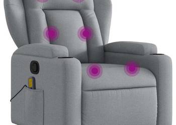 vidaXL Rozkładany fotel masujący, jasnoszary, obity tkaniną(SKU:372415)